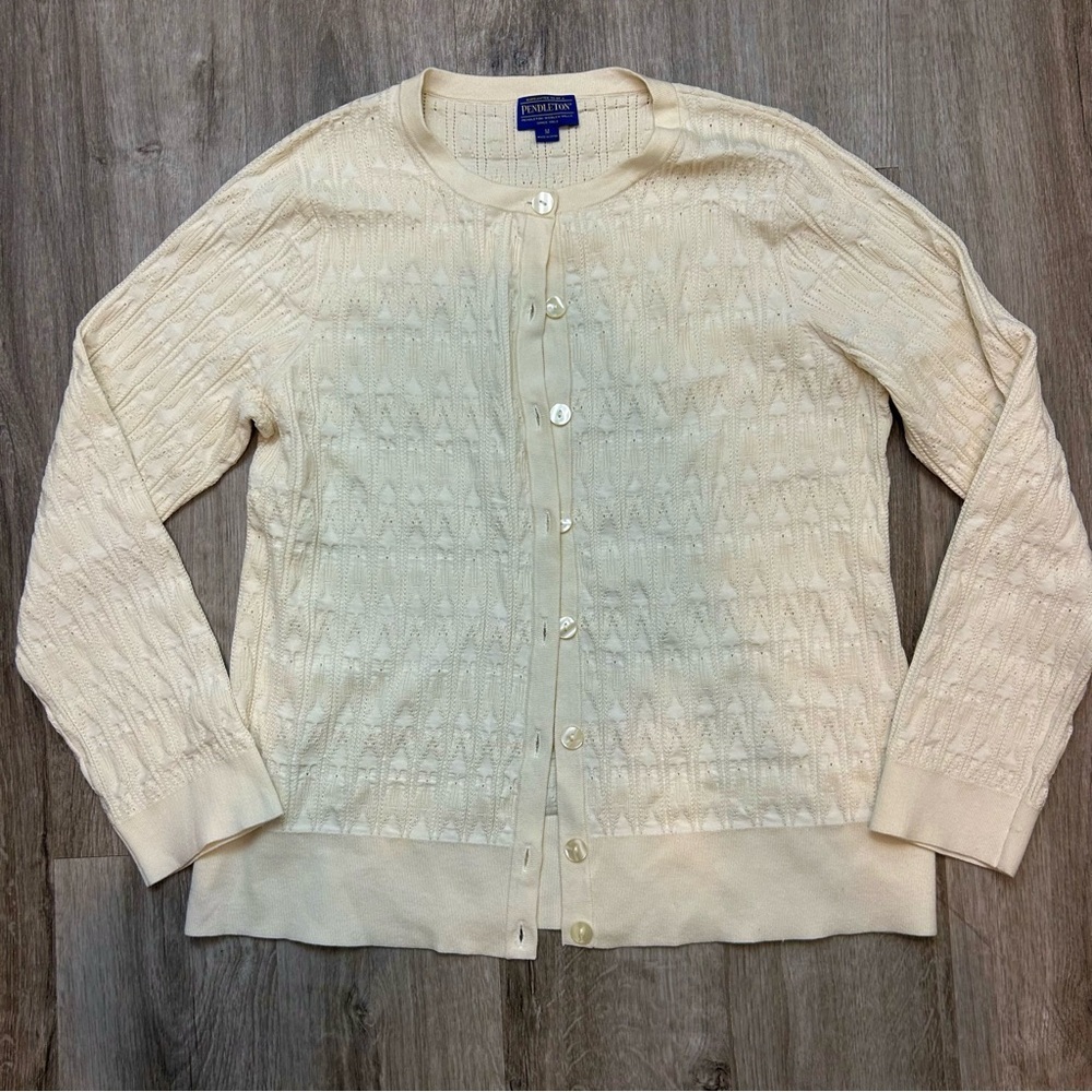 Pendleton Silk Blend Cream Neutral Cardigan Pullover Sweater Size Medium